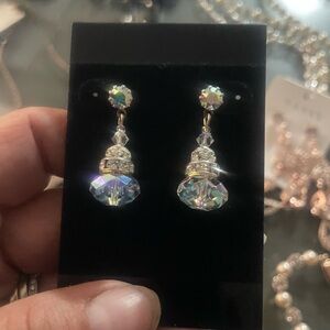 Elegant Silver Crystal Drop Earrings Iridescent. Givan